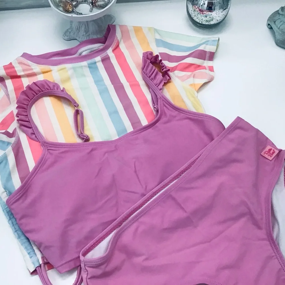 Ruffle Butts Sherbet Stripe Rashguard Swim Set Sz 16